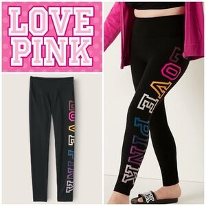 NWT Victoria’s Secret Pink Black High Waist Logo Full Length Leggings Size Large